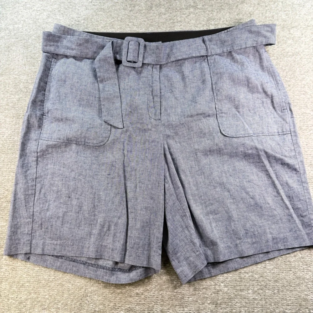 Lane‎ Bryant Shorts Belted Linen Cotton Blend 18 Blue Plus Size Casual Summer